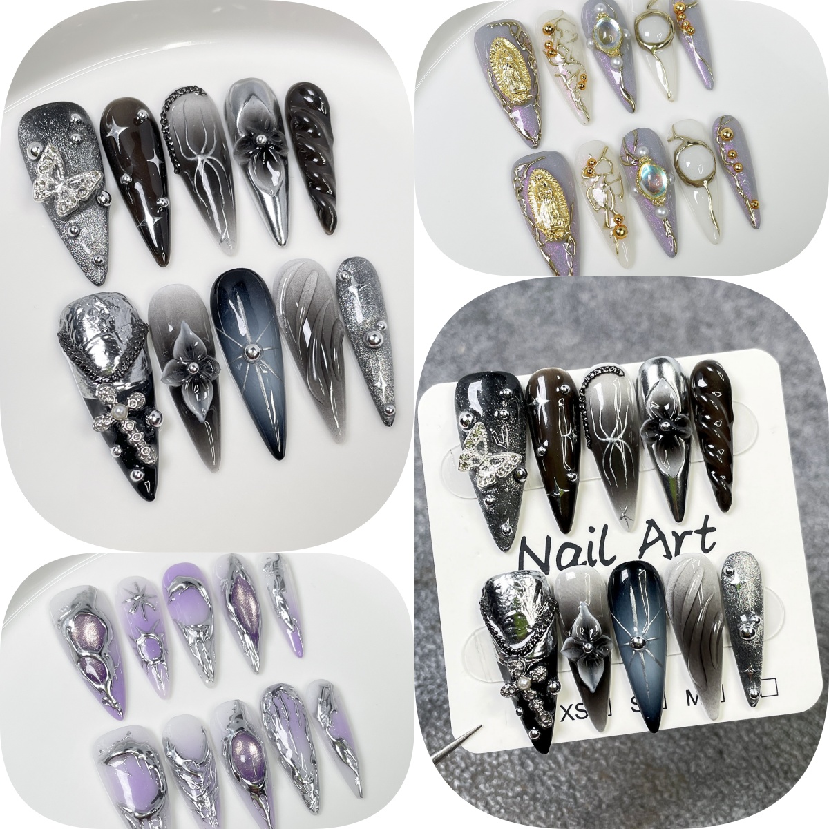 Pressed Flower Art - 10Pcs Black Gradient Long Stiletto Press