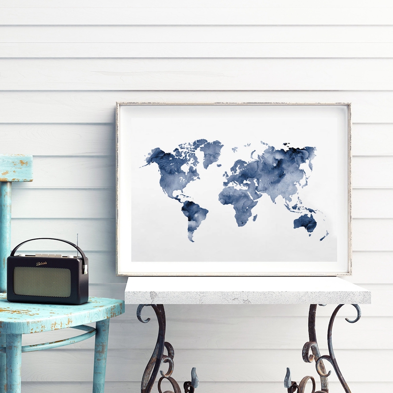 Blue World Map Print Navy Map  - Custom Star Map recension och pris